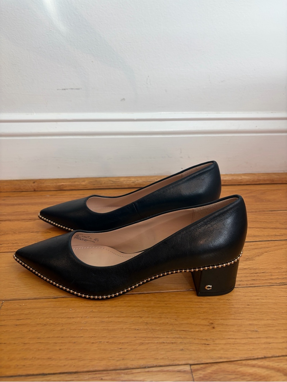 Coach Black Leather Pointed-Toe Block Heel Pumps (Size US 6)